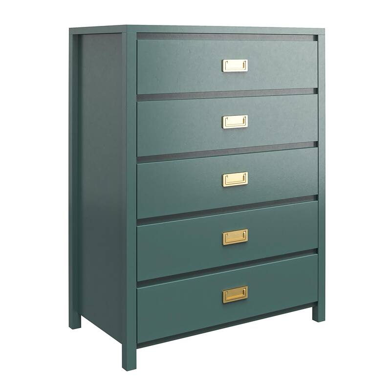 Anmytek Teal 5-Drawer Kids' Dresser with Brass Hardware, Modern Storage for Bedroom Entryway Nursery