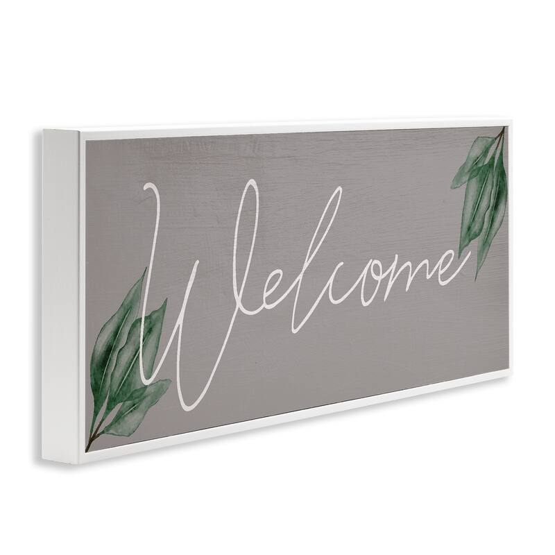 Stupell Welcome on Grey with Herbs Framed Giclee Art Design By Lil' Rue