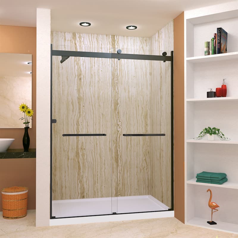 Brianna 60 in. W x 80 in. H By-Pass Frameless Shower Door with Clear Glass - 56-60-in W x 80-in H