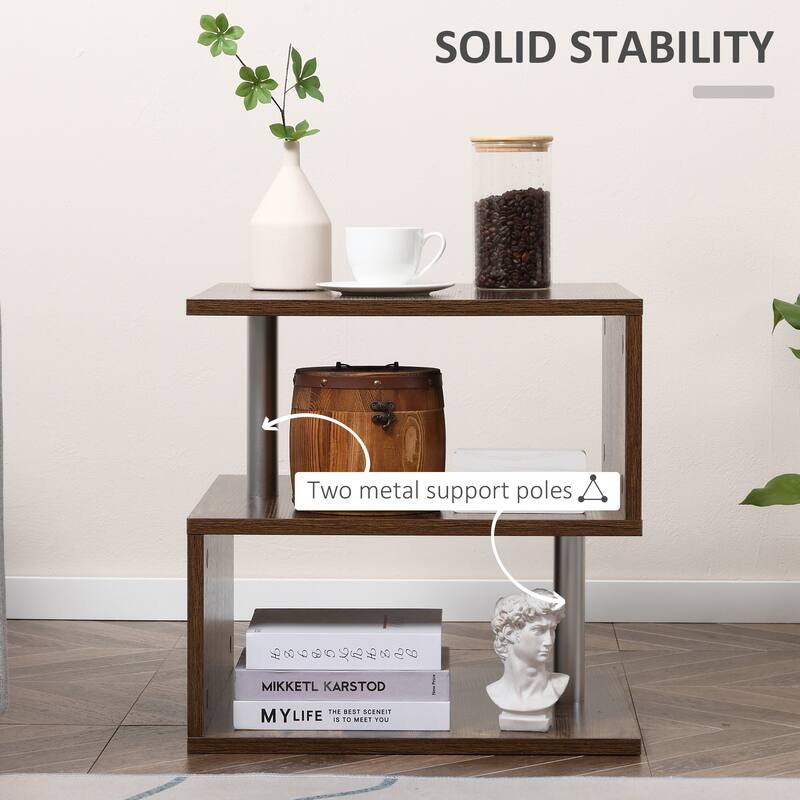HOMCOM 20" Chic Designer S-Shaped Multi-Level Accent End Table Shelf with Steel Poles, White
