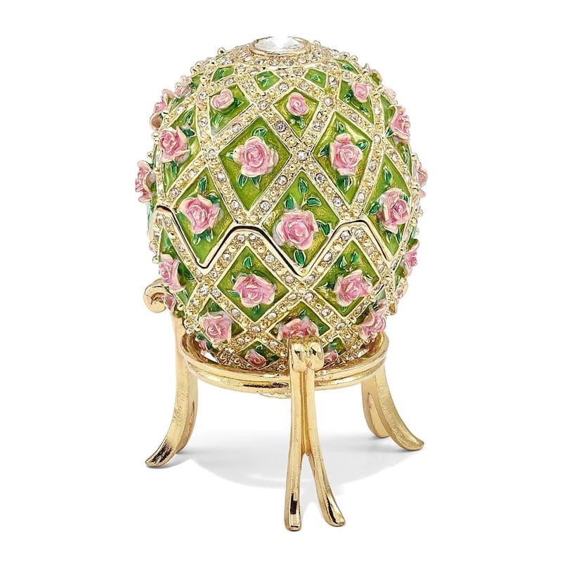 Curata Pewter Crystals Gold-Tone Enameled Rose Garden Floral (Plays Memory) Musical Egg - 2.5" x 4"