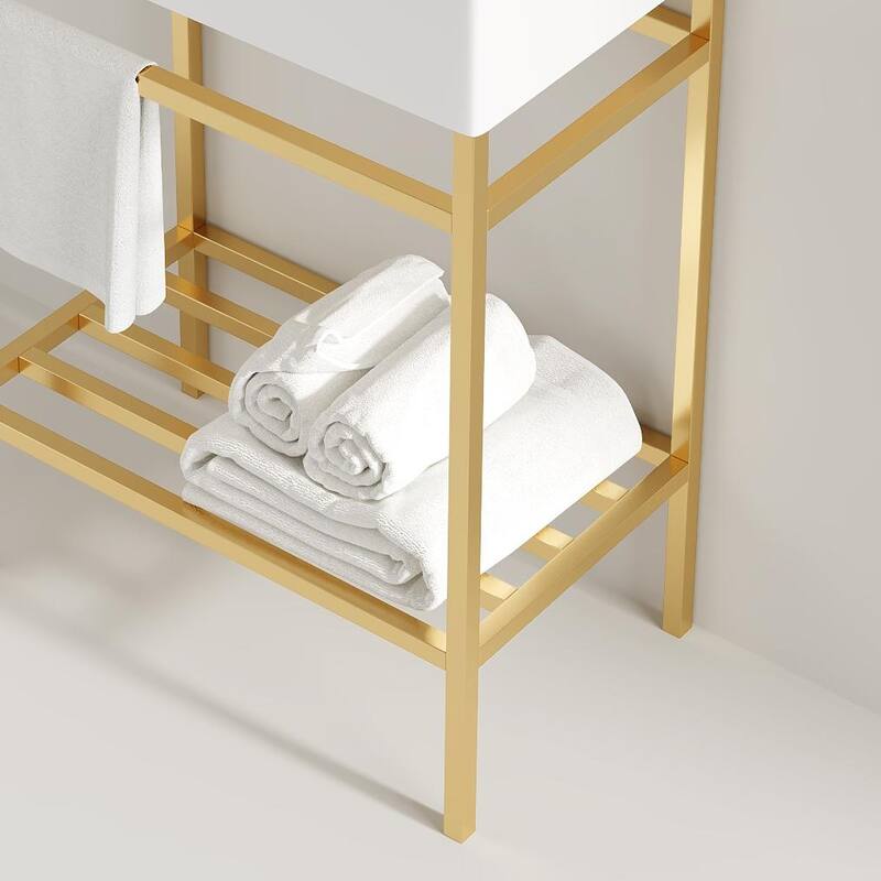 GDF Studio - Lofi 24" Bathroom Vanity with Glossy White Rectangular Ceramic Basin & Open Metal Leg, WITHOUT Faucet