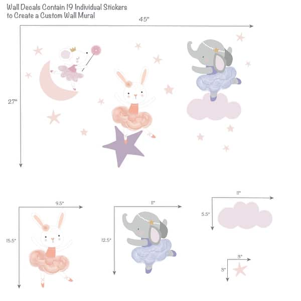 Bedtime Originals Tiny Dancer Ballet Animals & Stars Wall Decals- Elephant/Bunny