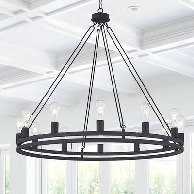 Acroma 12 Light 40In Modern Farmhouse Wagon Wheel Chandelier-UL - N/A