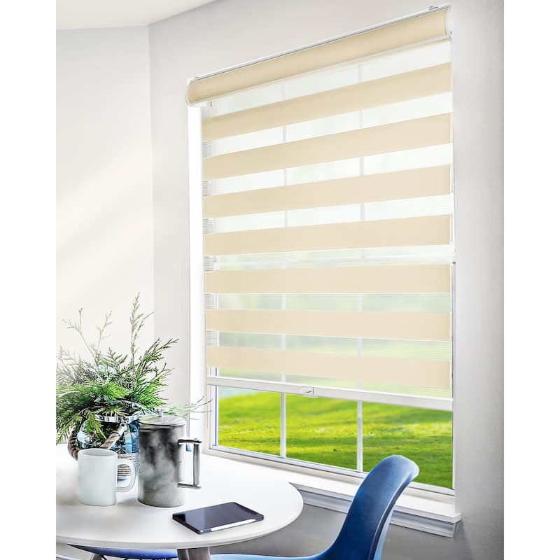 CHICOLOGY Everyday Cordless Light Filtering Zebra Window Shades - 66"W X 72"H - Basic Pearl