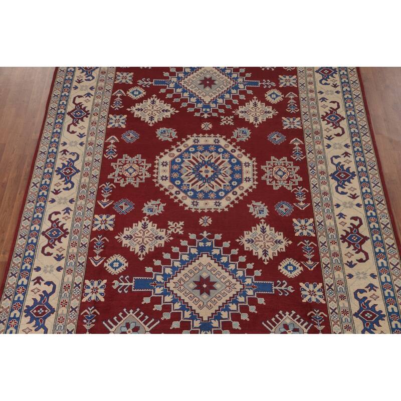 Geometric Red Kazak Area Rug Wool Carpet - 8'0" x 11'8"