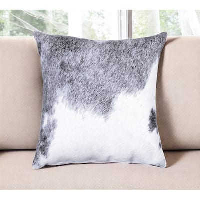 18" Gray and White Cowhide Throw Pillow