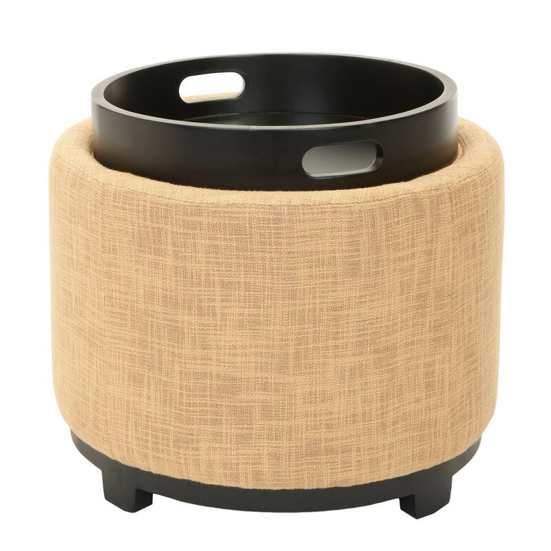 SAFAVIEH Gwenaele Brown Storage Bicast Leather Round Tray Ottoman - Gold