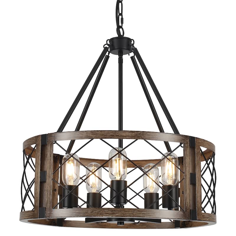 5-Light Rustic Drum Chandelier for Living Room Kitchen with No Bulbs Included