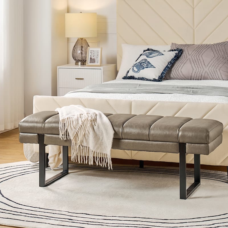 Laurens Modern 52.5'' Channel Tufted Bench with Mental Legs by HULALA HOME - Grey