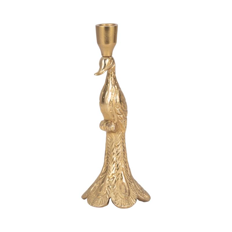 Metal Peacock Taper Candle Holder Home Decor - Gold, 10 in. - 9.75"