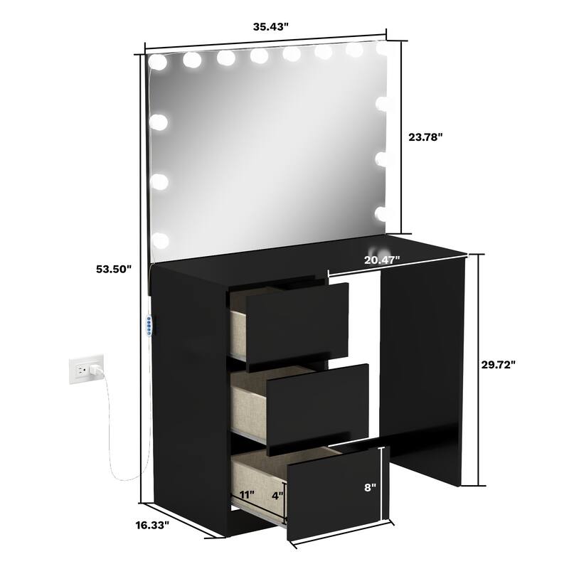Boahaus Black Kids & Teen Makeup Vanity Table