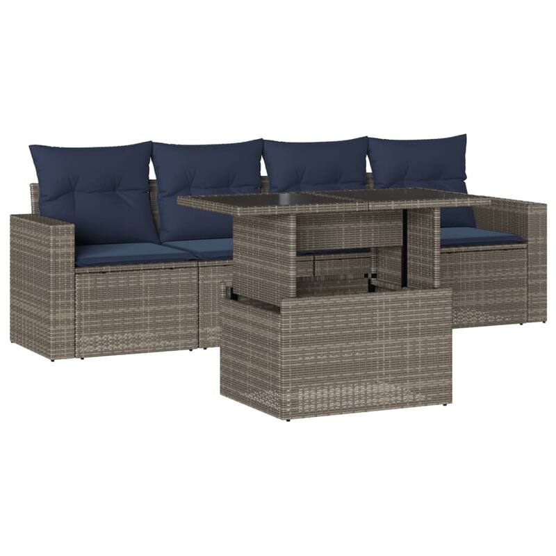 vidaXL Patio Sofa Set with Cushions and Table Outdoor 5 Piece Poly Rattan - 21.7 x 24.4 x 27.2