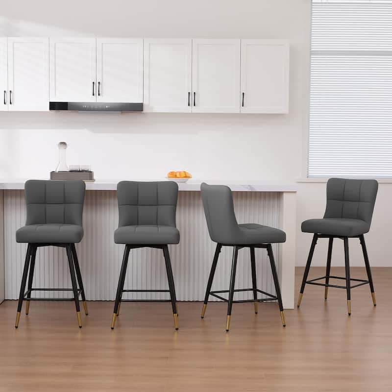 Faux Leather Swivel Counter Height Barstools Set of 2 with High Back - 38.98"H x 17.72"W x 21.26"D