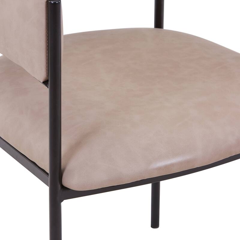Dining Chair in Leather with Open-Back and Powder Coated Iron Legs Set of 4