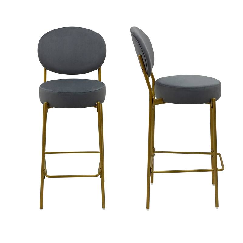 GDFStudio - Lunara Modern Velvet Upholstered Bar Height Bar Stool with Gold Metal Legs, Backrest & Footrest, Set of 2 - 41.34"H