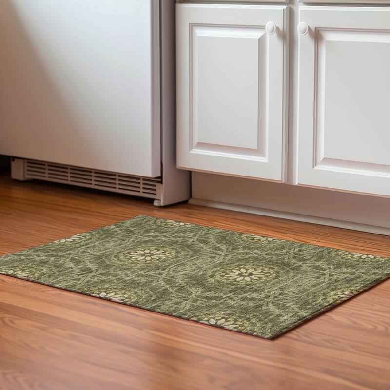 Premium Washable Super Soft Boho Global Mayfield Rug - Olive - 1' 8" x 2' 6" - Rectangle