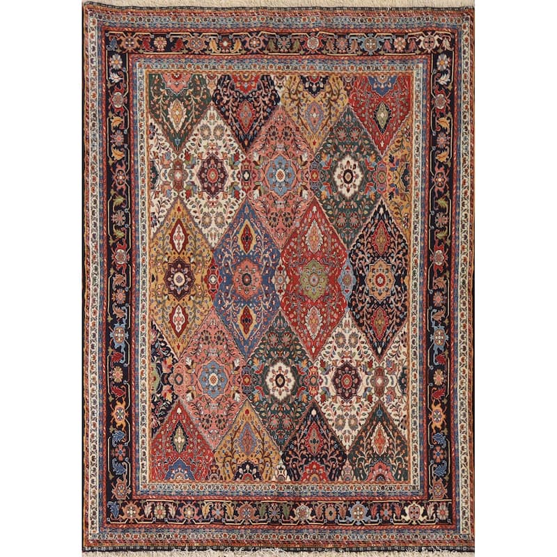 Masterpiece Vegetable Dye Shiraz Qashqai Rug Persian Wool Carpet - 4'0"x 5'8"