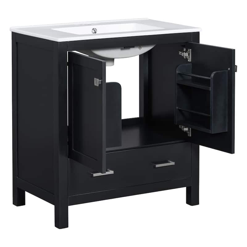 Roomfitters Modern 60" Double Bathroom Vanity Set with Ceramic Sinks, Storage Shelves and Divided Drawers