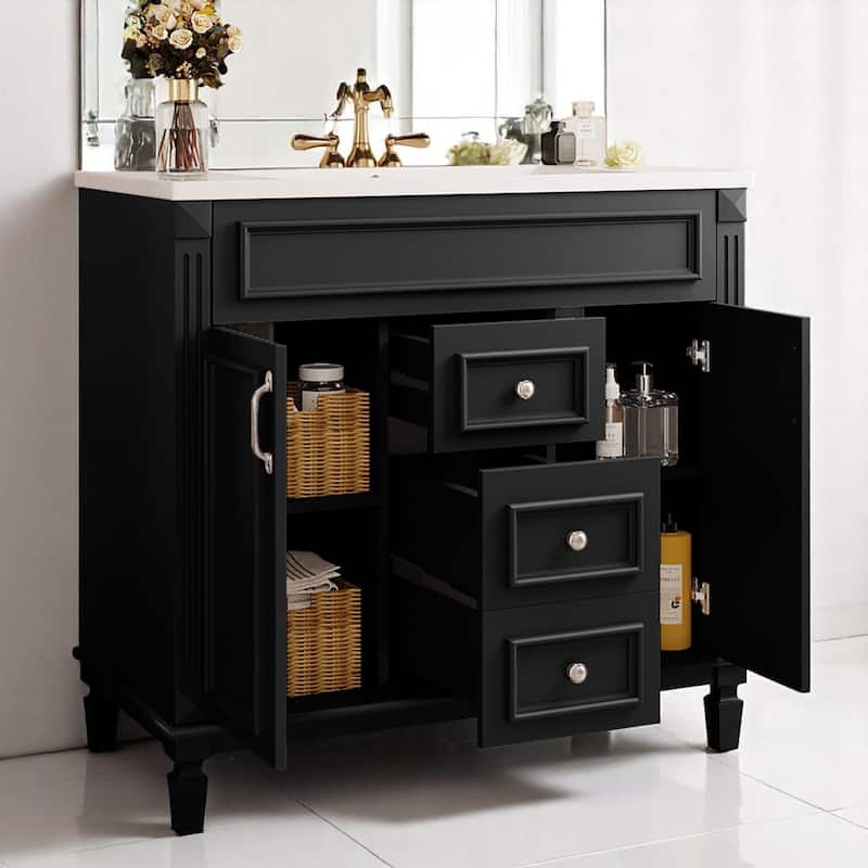 36 Inch Freestanding Bathroom Vanity with Sink, 2 Soft-Close Doors & 2 Drawers, Rectangular Ceramic Basin Included