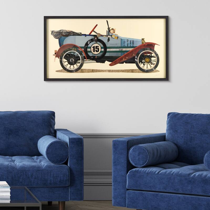 "Antique Automobile 1" Dimensional Collage Framed Graphic Art Under Glass Wall Art