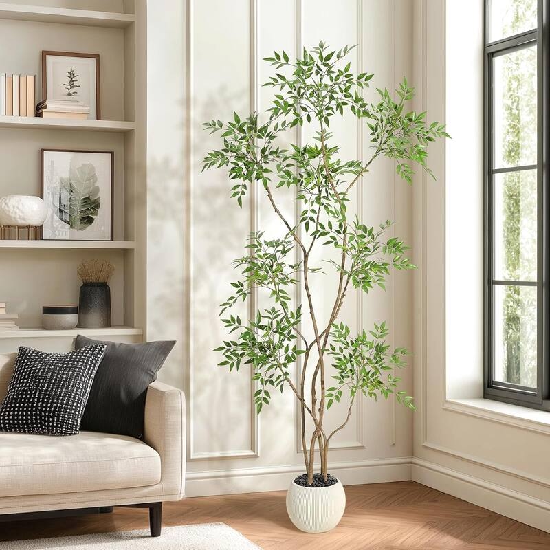 Nandina Artificial Tree Faux Floor Plant in Pot for Home Decor - 6 FT
