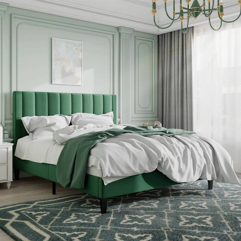 Velvet Upholstered Platform Bed Frame with Headboard
