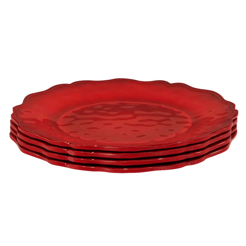 Certified International Red Crackle 11" Melamine Dinner Plates, Set of 4 - 11" Diameter