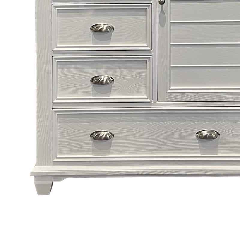 Limi 52 Inch Tall Dresser Chest with 6 Drawers and Door Shelves, White Wood