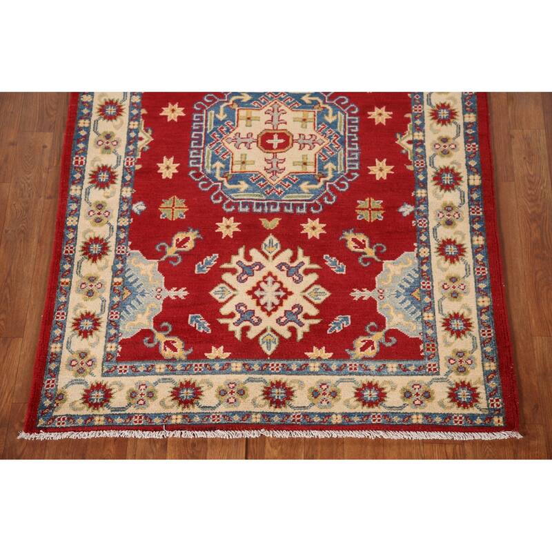 Red Kazak Oriental Rug Handmade Wool Carpet - 3'5"x 4'9"