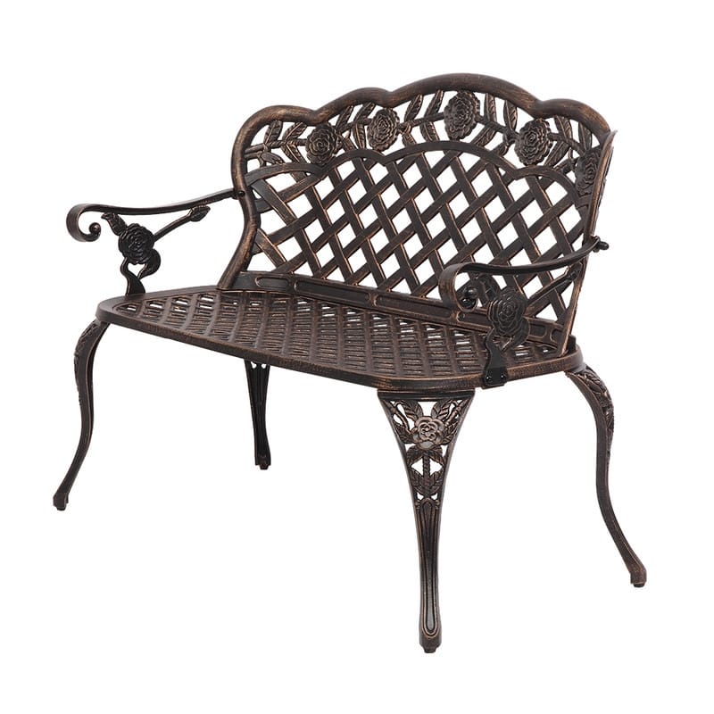 42.5 in. Cast Aluminum Park Bench Courtyard Backyard Decorative Bench - Bronze