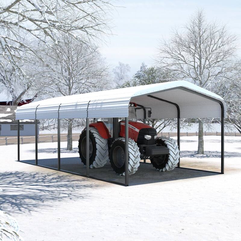 VEIKOUS Metal Carport, Heavy Duty Steel Carport Garage and Shelter, White