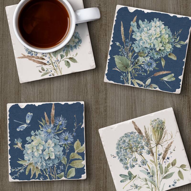 Absorbent Stone Beverage Coasters - Set of 4 - Bohemian Blue - Multi-160