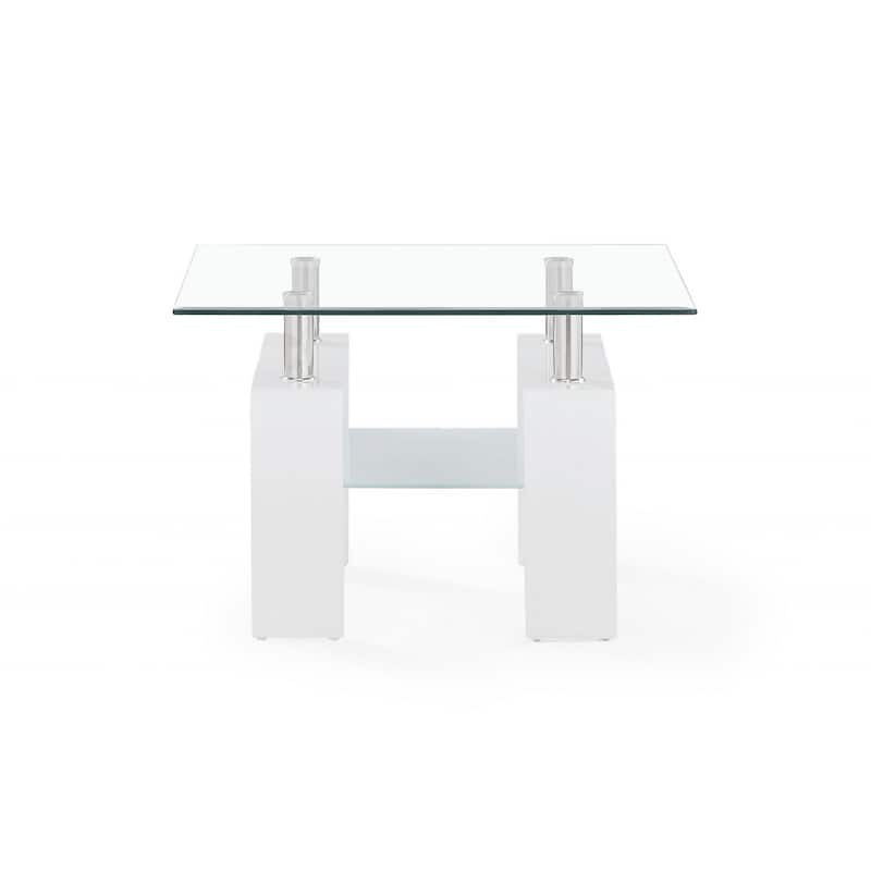 18 Inch White and Glass Side Table for Bedroom or Living Room - 26” x 26” x 18” - White-Clear