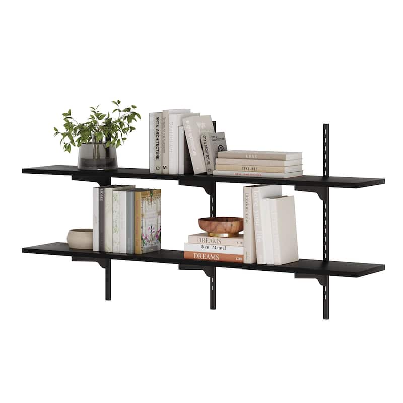 Wallniture Turin 48" Black Floating Wall Shelf with Adjustable Brackets, Hanging Shelves, Wall Mounted, Boho Decor, Tier Options