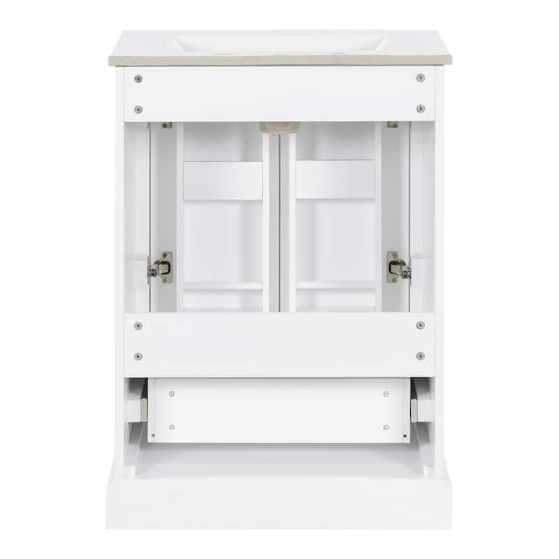 GDFStudio - Seren Wood & Ceramic Bathroom Vanity with Sink, Divider Drawer & 2 Soft-Close Doors
