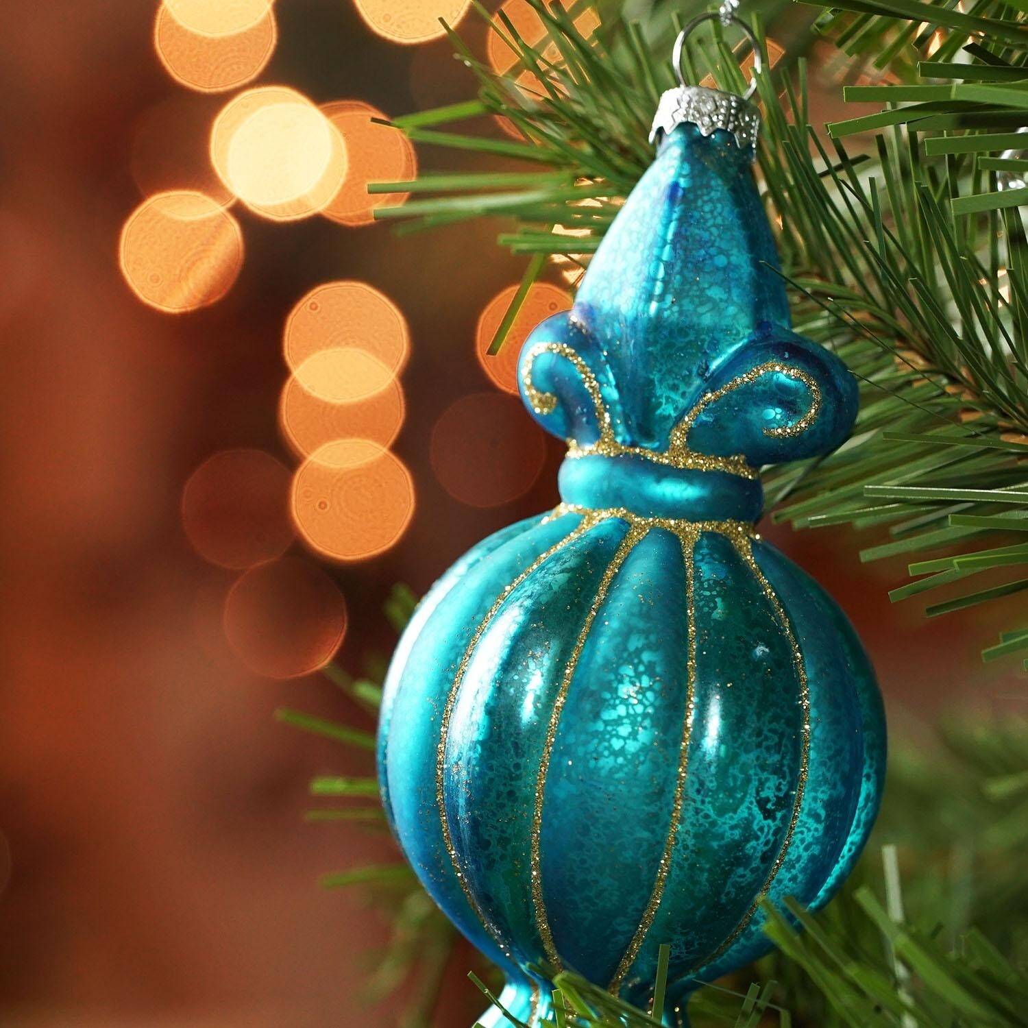 Shop 7 Merry Bright Turquoise Ribbed Mercury Glass Fleur De Lis
