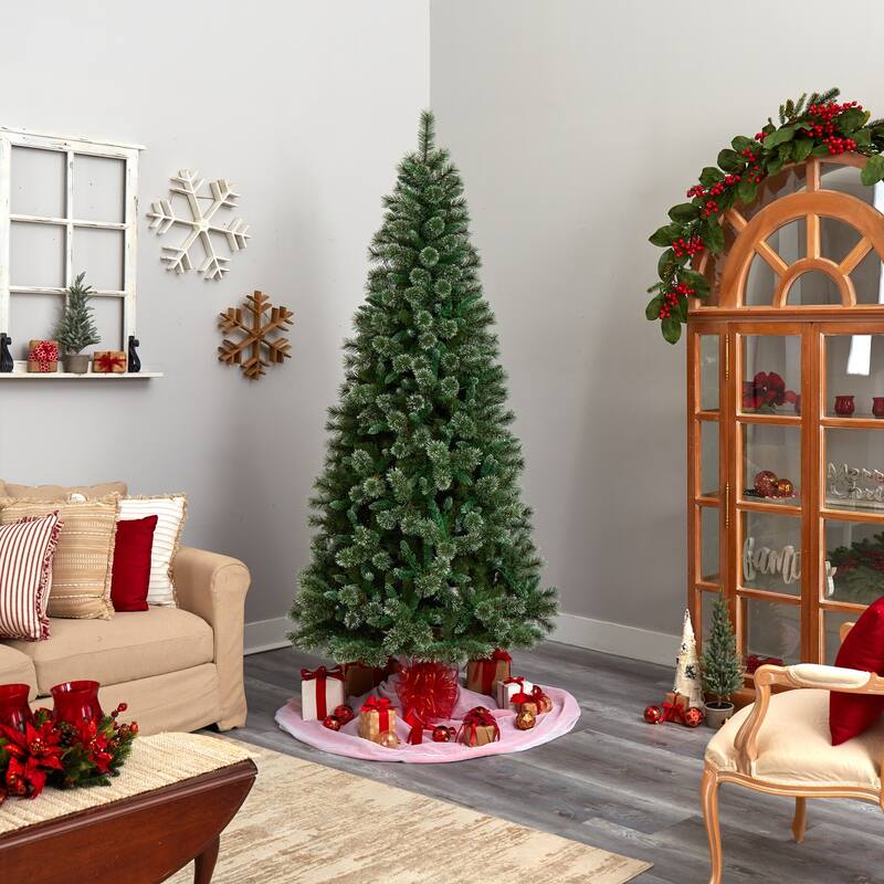 8ft Artificial Christmas Tree Pre-Lit Slim Pine Tree with Lights & Branches - Green - 96