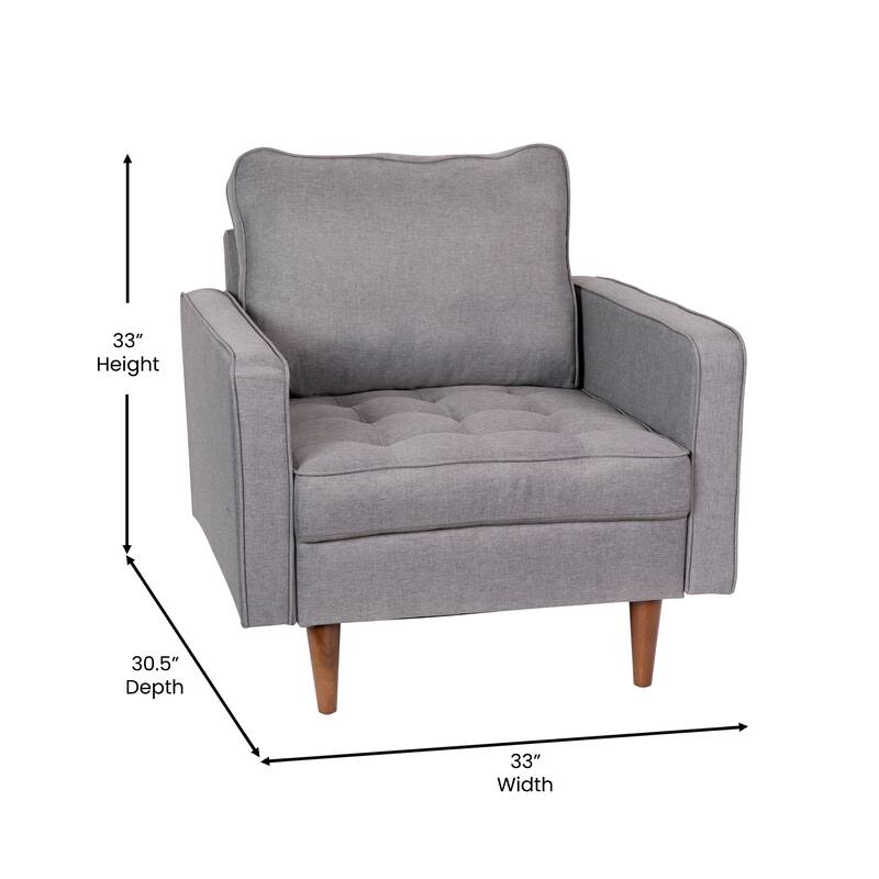 Compact Upholstered Tufted Chair with Wooden Legs - 30.5"D x 33"W x 33"H