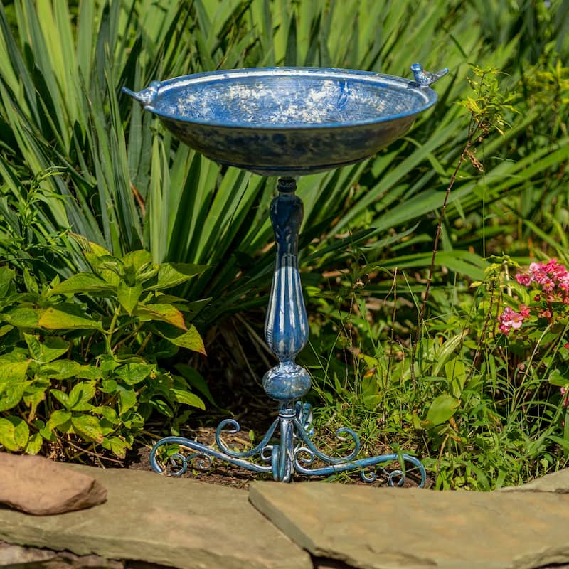Pedestal Birdbath with Little Bird Detail - 19.25" L x 19.25" W x 27.25" H