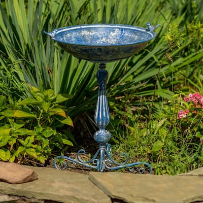 Pedestal Birdbath with Little Bird Detail - 19.25" L x 19.25" W x 27.25" H