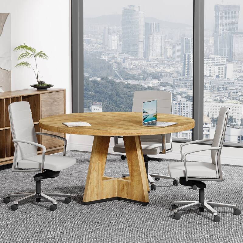 47-inch Round Conference Table for 4-6 People, Wooden Meeting Room Table