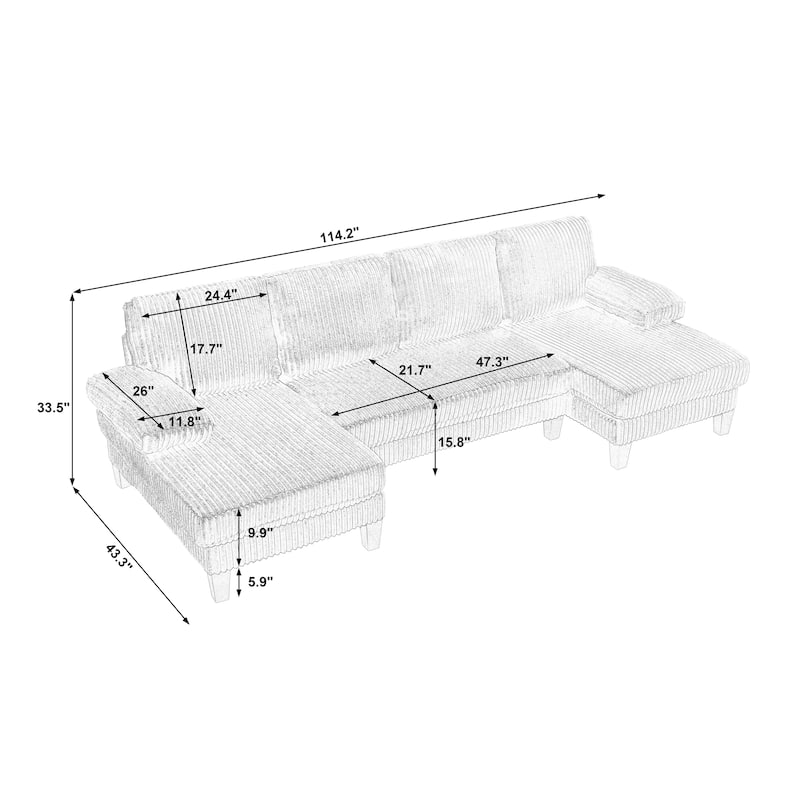 Symmetrical Corduroy Double Chaise Couch U-shaped Sectional Sofa