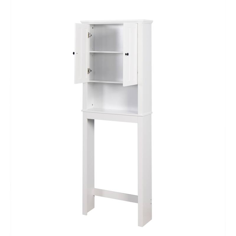 Over The Toilet Storage Cabinet with Open Shelves, Toilet Paper Holder Stand Bathroom Shelf Over Toilet with 2 Doors