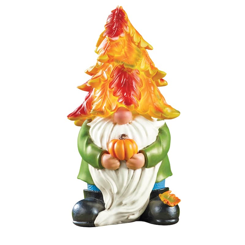 Solar Powered Fall Gnome with Pumpkin Garden Statue - 5.25 x 10.37 x 5.12