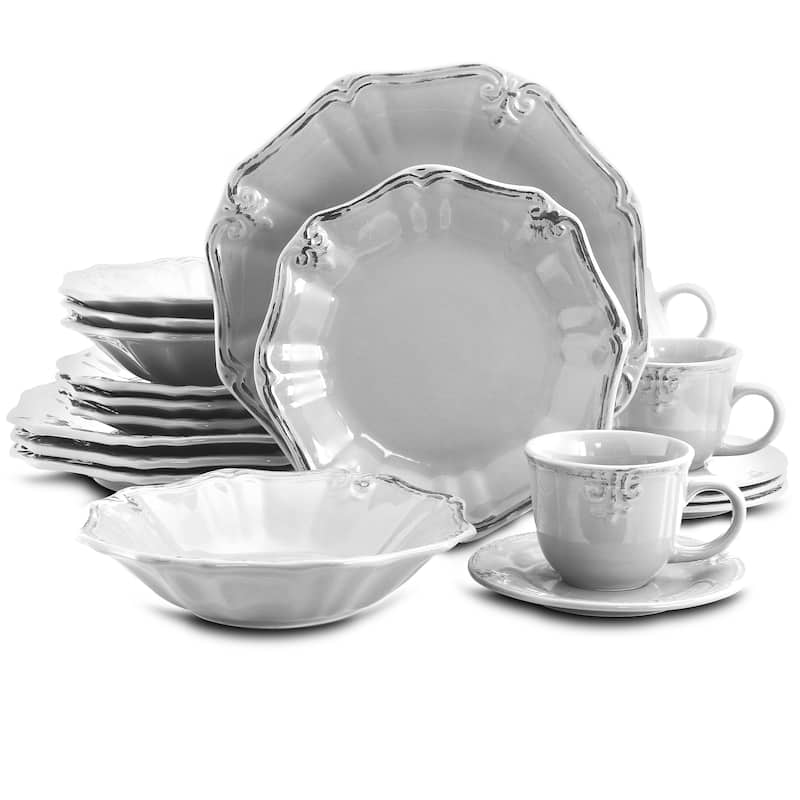 Elama Beveled Edge 20 Piece Dinnerware Set in White
