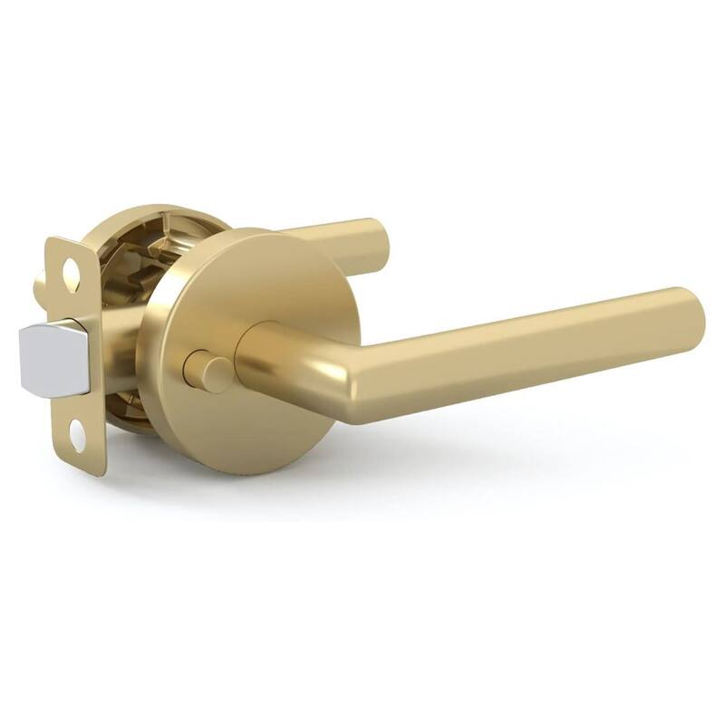 Mega Handles RONN Privacy Flat Lever for Hallway, Closet, and Bathroom I Reversible Keyless Door Lock - Satin Brass