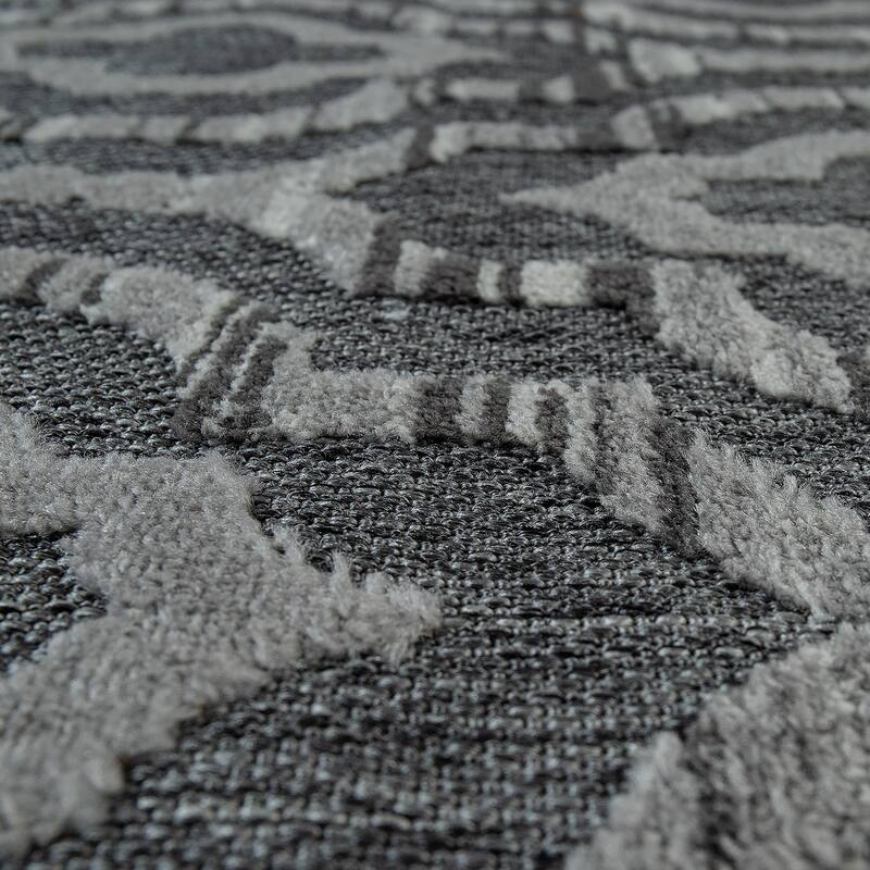 Dark Grey Outdoor Rug with Modern Moroccan Ornament Pattern for Patio