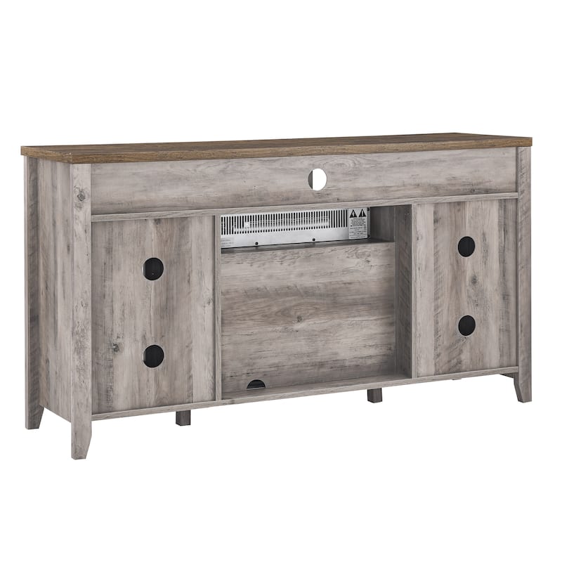 55 Inch Tv Media Stand With Electric Fireplace Kd Inserts Heater,Gray Wash Color