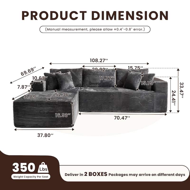 HOOOWOOO Modular Plush Upholstery L-shaped Sofa with Chaise Lounge